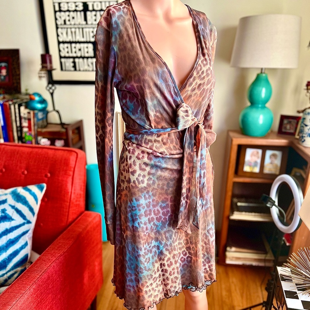 Vintage Y2K Reversible Leopard Print Wrap Dress